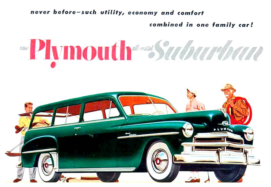1950 - Plymouth Suburban Station Wagon Automobile Advertisement - Color Digital Art by John Madison