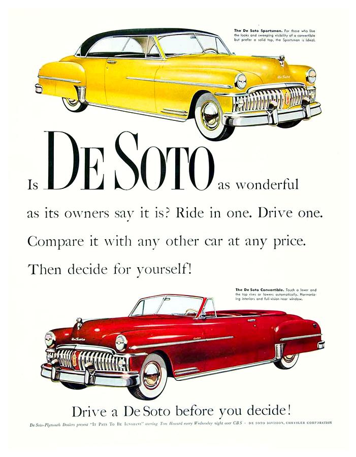 1950 - De Soto Sportsman Convertible - Advertisement - Color Digital Art by John Madison