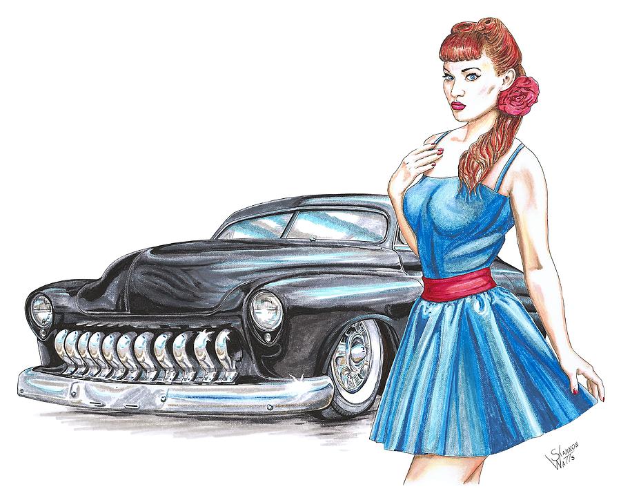 1950 Mercury Custom PinUp Girl Drawing by Shannon Watts Pixels