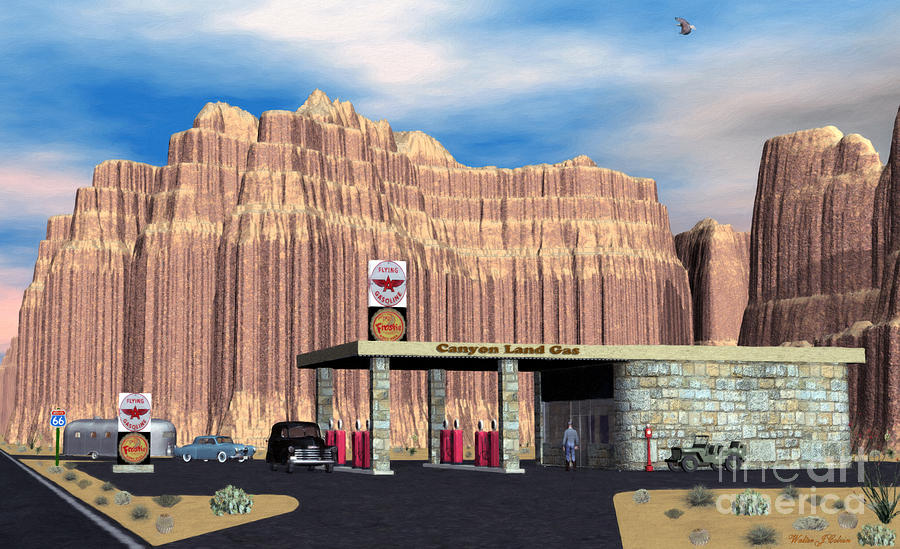 1950 Route 66 Gas Station Digital Art by Walter Colvin