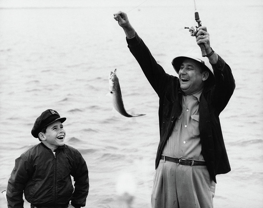 1950s 1960s Boy Son Fishing With Man by Vintage Images