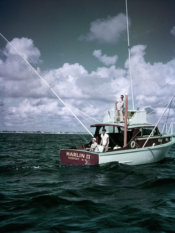 Boat Photograph - 1950s 3 Men On Charter Fishing Boat by Vintage Images