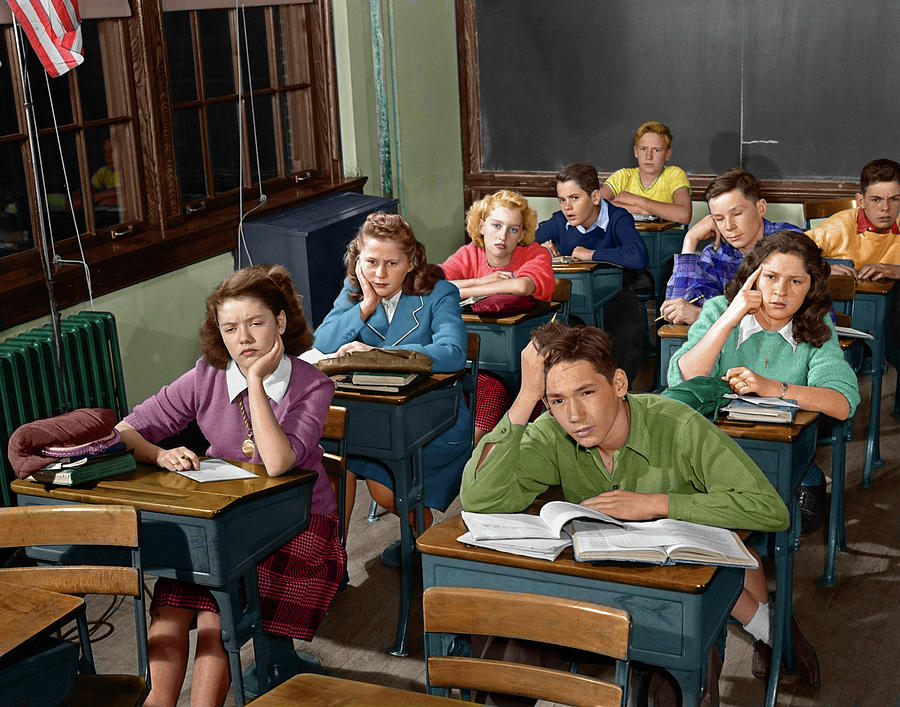 1950s High School Classroom Of Bored Photograph By Vintage Images Pixels Merch