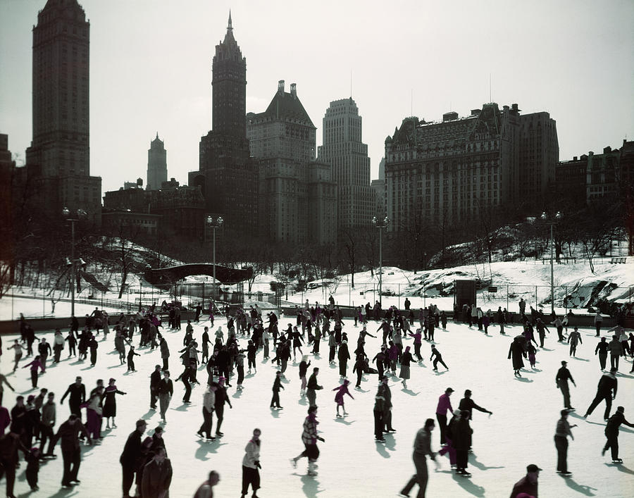 Central Park Photograph - 1950s Large Number Of People Ice by Vintage Images