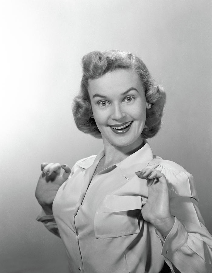 Black And White Photograph - 1950s Portrait Of Proud Smiling Woman by Vintage Images