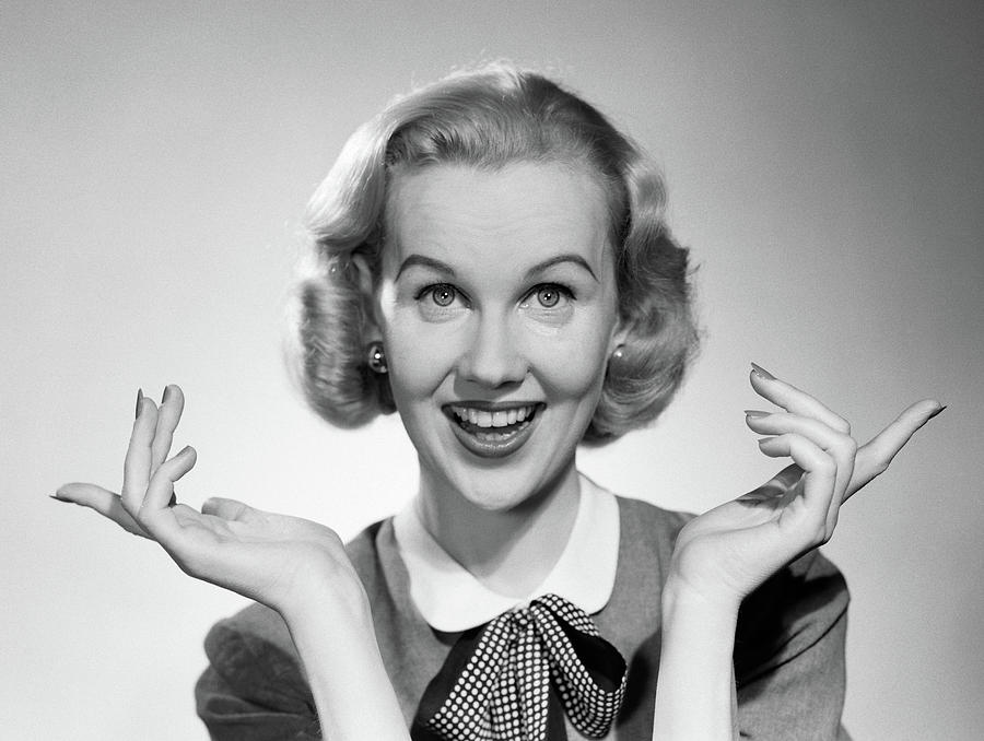 Black And White Photograph - 1950s Smiling Blonde Portrait Female by Vintage Images