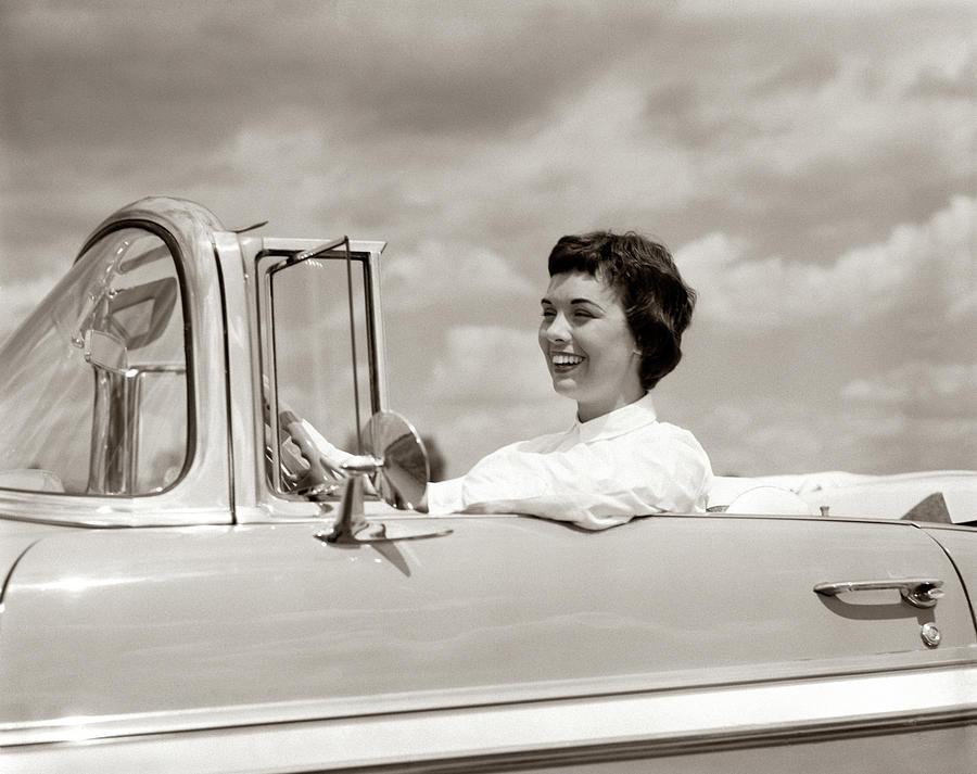 1950s Smiling Woman Driving Chevrolet Photograph by Vintage Images