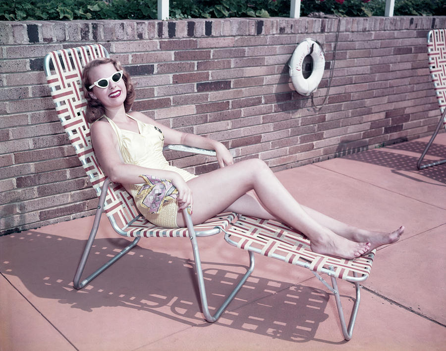 1950s Smiling Woman Sun Bathing Wearing Photograph By