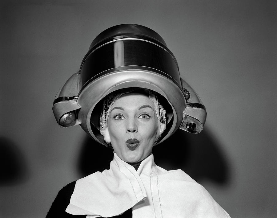 1950s Woman Under Hair Dryer With Towel Photograph by Vintage Images -  Pixels