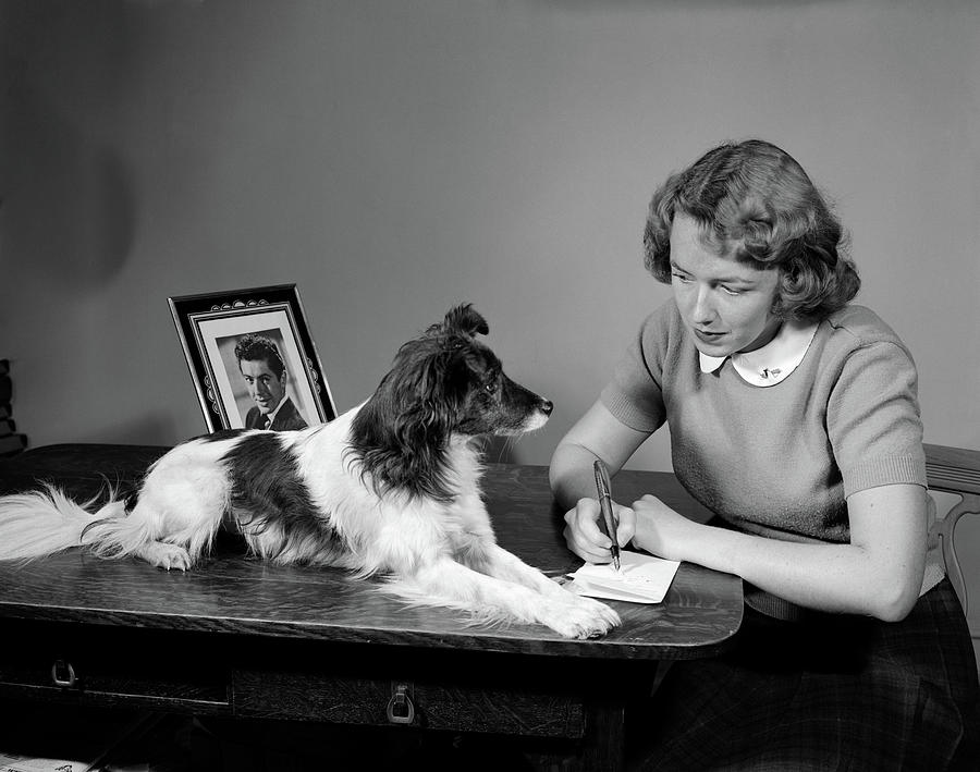 1950s Young Teen Girl At Desk Writing Photograph by Animal Images