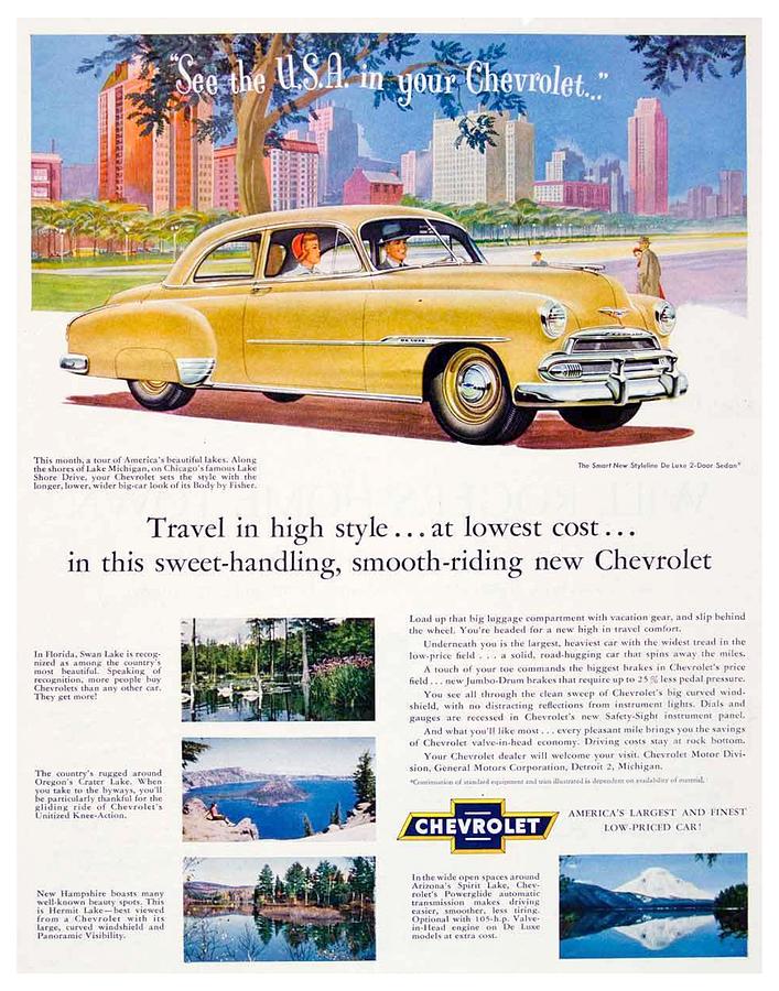 1951 - Chevrolet Styleline DeLuxe Sedan Advertisement - Color Digital Art by John Madison