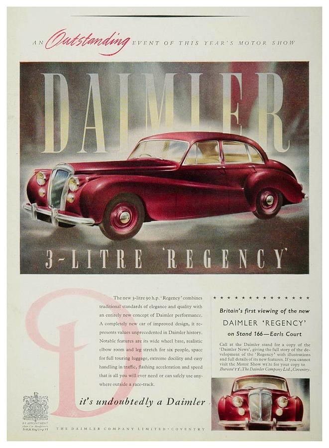 1951 - Daimler Regency 3 Litre Automobile Advertising - Color Digital Art by John Madison