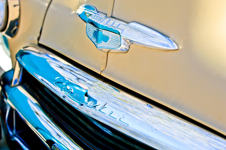 Car Photograph - 1951 Chevrolet Style Deluxe Grille Emblem by Jill Reger