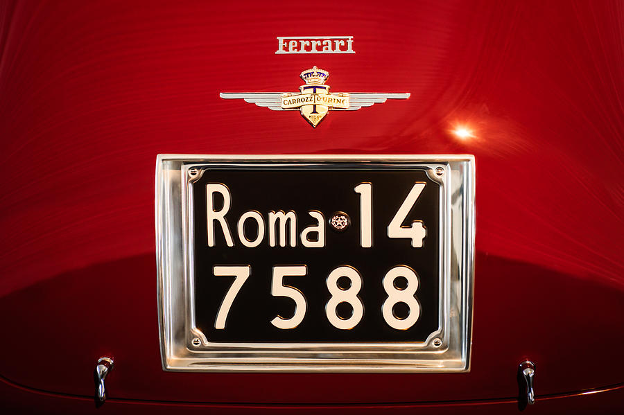 1951 Ferrari 212 Export Berlinetta Rear Emblem - License Plate Photograph by Jill Reger