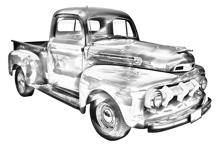 Black And White Photograph - 1951 Ford F-1 Pickup Truck Illustration  by Keith Webber Jr