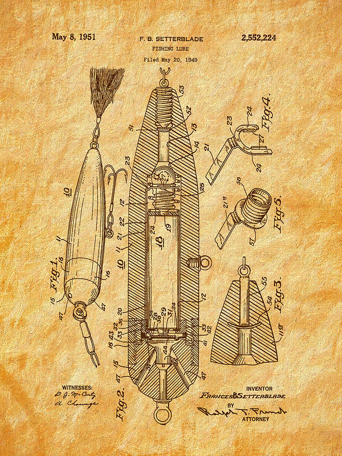 1951 Setterblade Fishing Lure Patent Drawing by Barry Jones