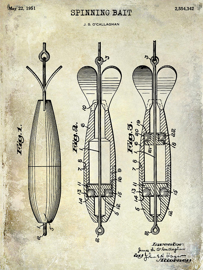 Bass Photograph - 1951 Spinning Bait Patent Drawing by Jon Neidert