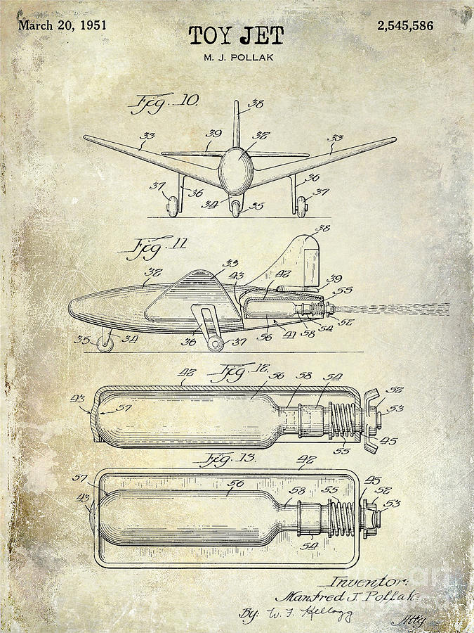 Airplane Photograph - 1951 Toy Jet Patent Drawing by Jon Neidert