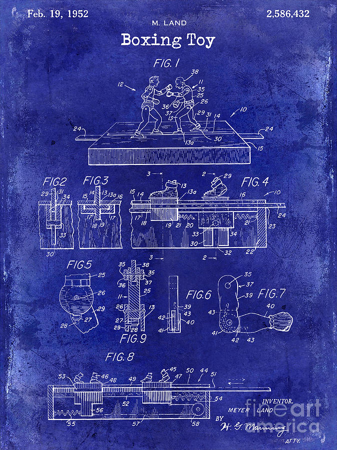 1952 Boxing Toy Patent Drawing Blue Photograph by Jon Neidert