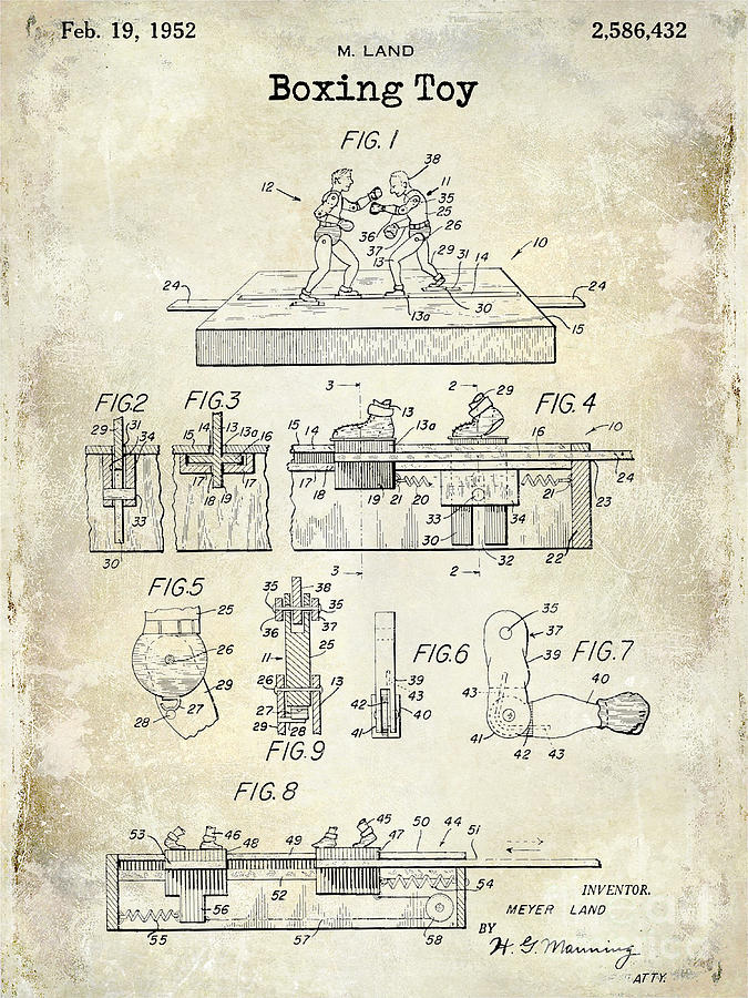 1952 Boxing Toy Patent Drawing Photograph by Jon Neidert