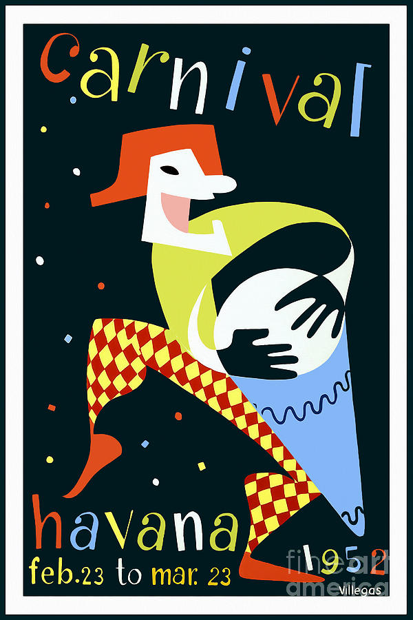 1952 Carnaval Vintage Travel Poster Drawing by Jon Neidert