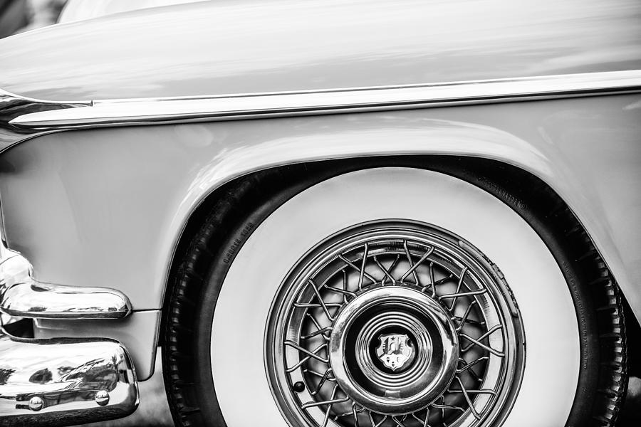 Black And White Photograph - 1952 Oldsmobile 98 Holiday Hardtop Wheel Emblem -1482bw by Jill Reger