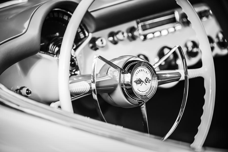 1953 Chevrolet Corvette Steering Wheel Emblem -1400bw Photograph by Jill Reger
