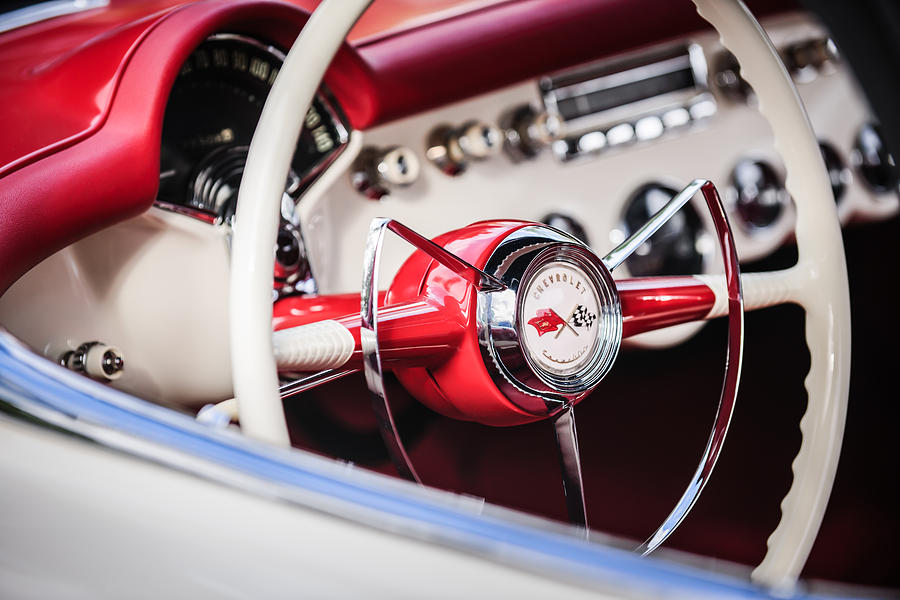 1953 Chevrolet Corvette Steering Wheel Emblem -1400c Photograph by Jill Reger