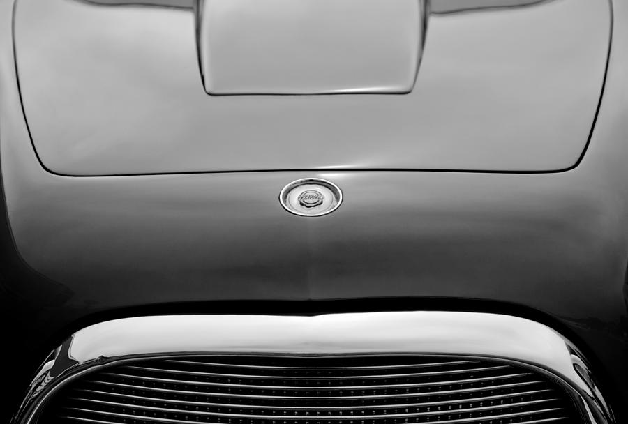 Black And White Photograph - 1953 Chrysler GS-1 Ghia Hood Emblem by Jill Reger