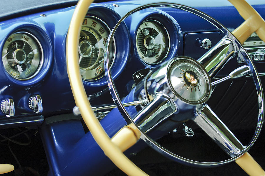 Car Photograph - 1953 DeSoto Firedome Convertible Steering Wheel Emblem by Jill Reger