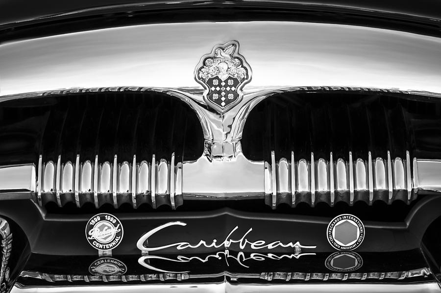 Black And White Photograph - 1953 Packard Caribbean Grille Emblem -1217bw by Jill Reger