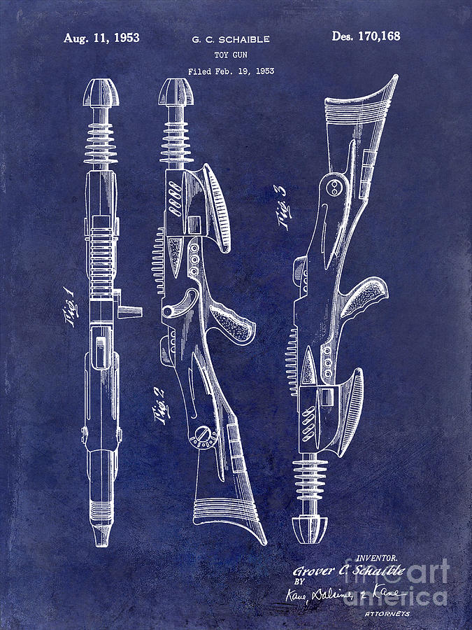1953 Toy Gun Patent Drawing Blue Photograph by Jon Neidert