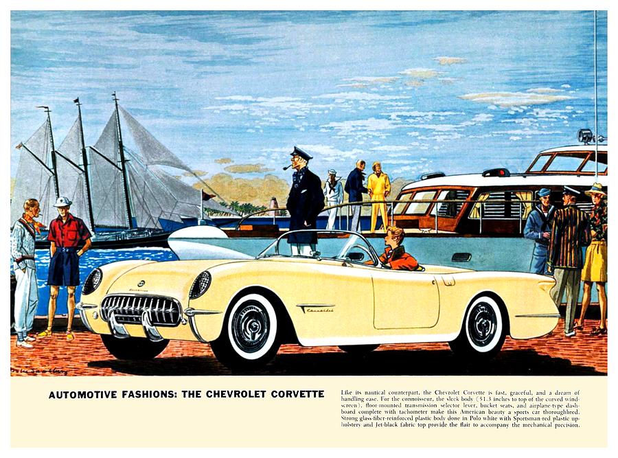 1954 - Chevrolet CorvetteAutomobile Advertisment - Color Digital Art by John Madison