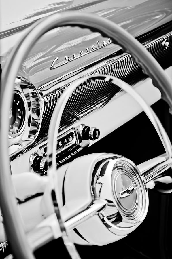 1954 Chevrolet Belair Steering Wheel Emblem -1535bw Photograph by Jill Reger