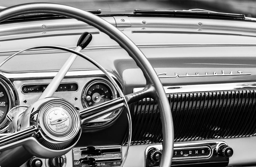 1954 Chevrolet Belair Steering Wheel Emblem -1665bw Photograph by Jill ...