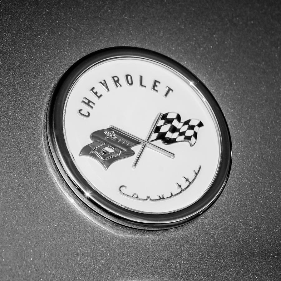Black And White Photograph - 1954 Chevrolet Corvette Emblem -052bw by Jill Reger
