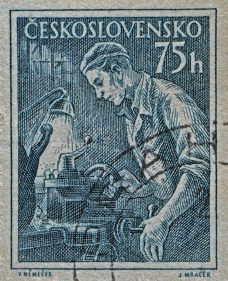 1954 Czechoslovakian Lathe Operator Stamp Photograph by Bill Owen