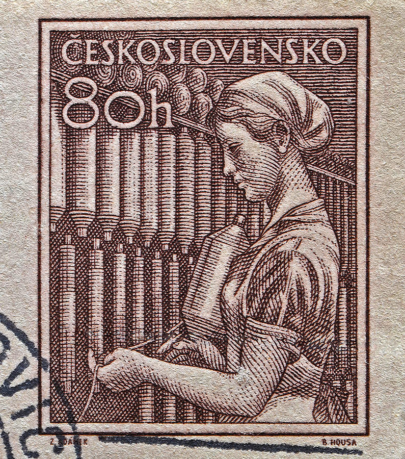 1954 Czechoslovakian Textile Worker Stamp Photograph by Bill Owen