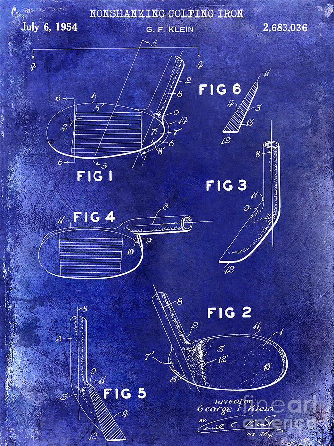 1954 Nonshanking Golf Club Patent Blue Photograph by Jon Neidert