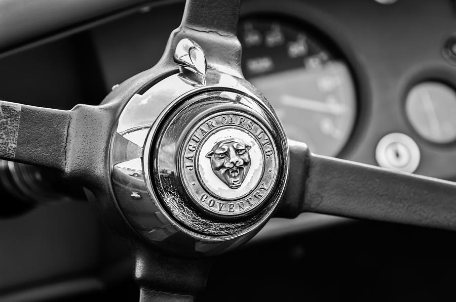 1954 Jaguar Steering Wheel Emblem -0959bw Photograph by Jill Reger