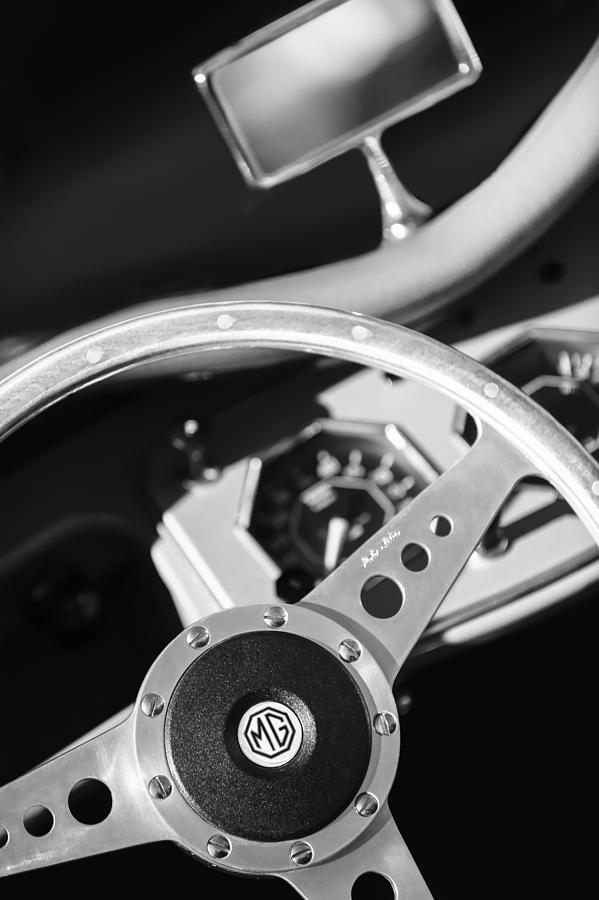 1954 MG TF Steering Wheel Emblem -0920bw Photograph by Jill Reger