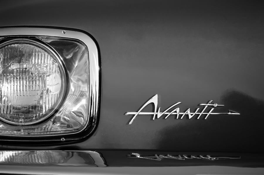 Transportation Photograph - 1954 Studebaker Avanti Emblem -0281bw by Jill Reger