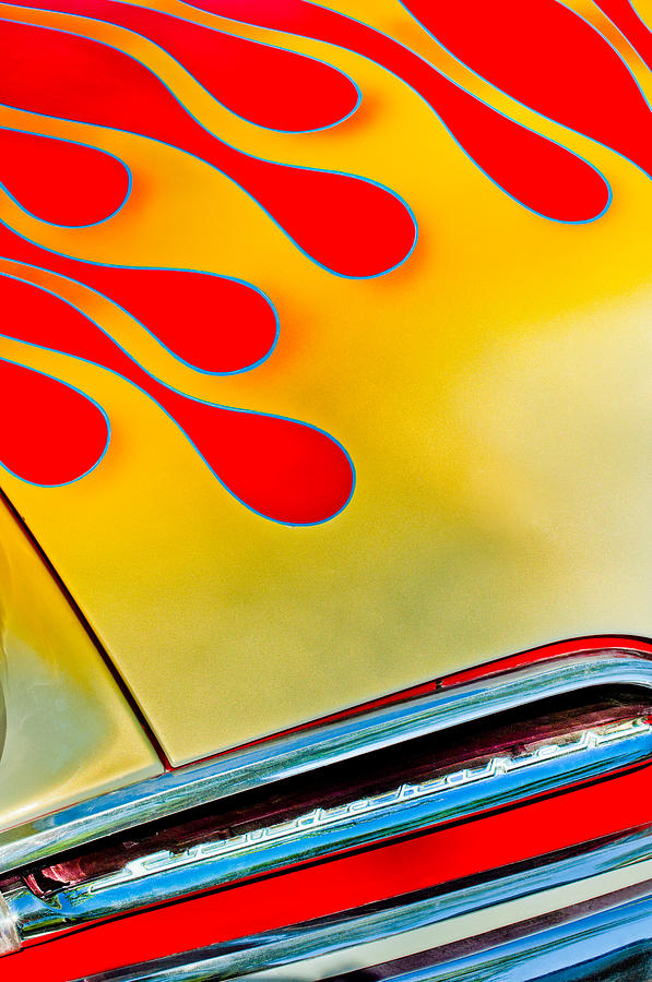 1954 Studebaker Champion Coupe Hot Rod Red With Flames - Grille Emblem Photograph by Jill Reger