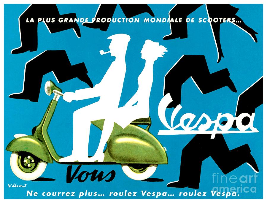 1955 - Vespa French Motor Scooter Advertisement - Color Digital Art by John Madison