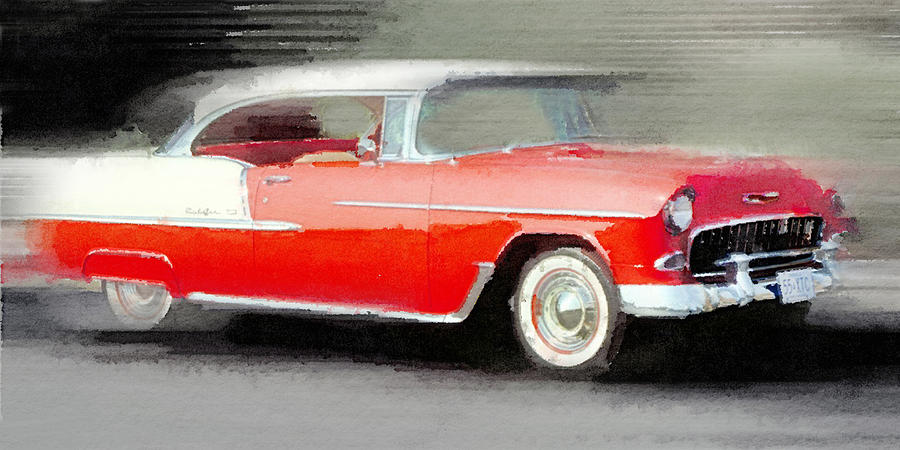 Car Painting - 1955 Chevrolet Bel Air Coupe Watercolor by Naxart Studio