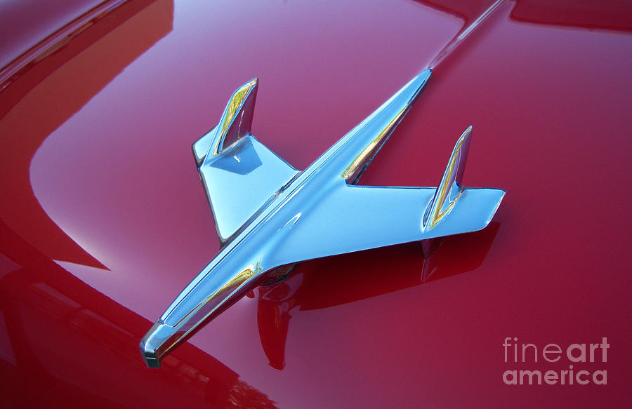 1955 Chevy Bel Air Hood Ornament Crop Photograph by Heather Kirk