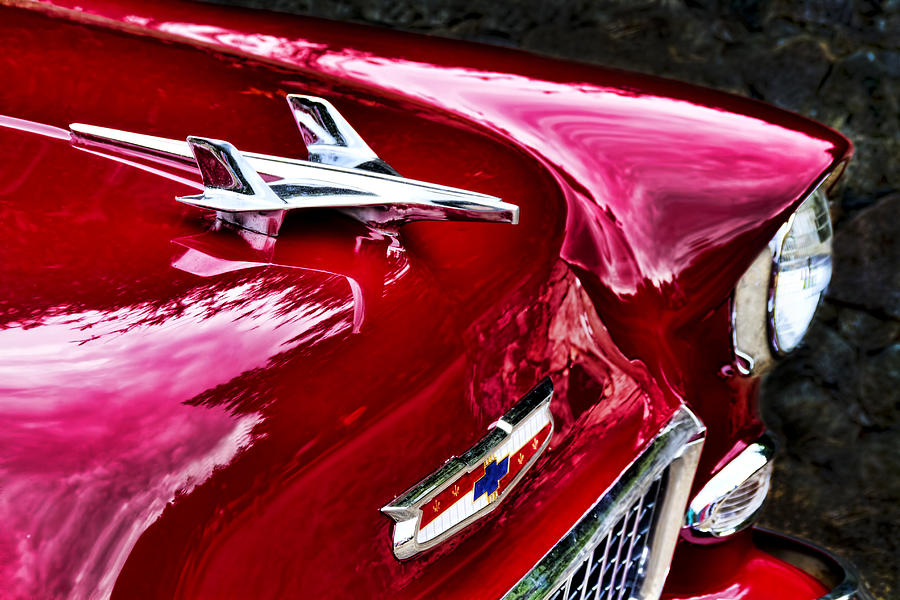 1955 Chevy Bel Air Hood Ornament Photograph by Peggy Collins