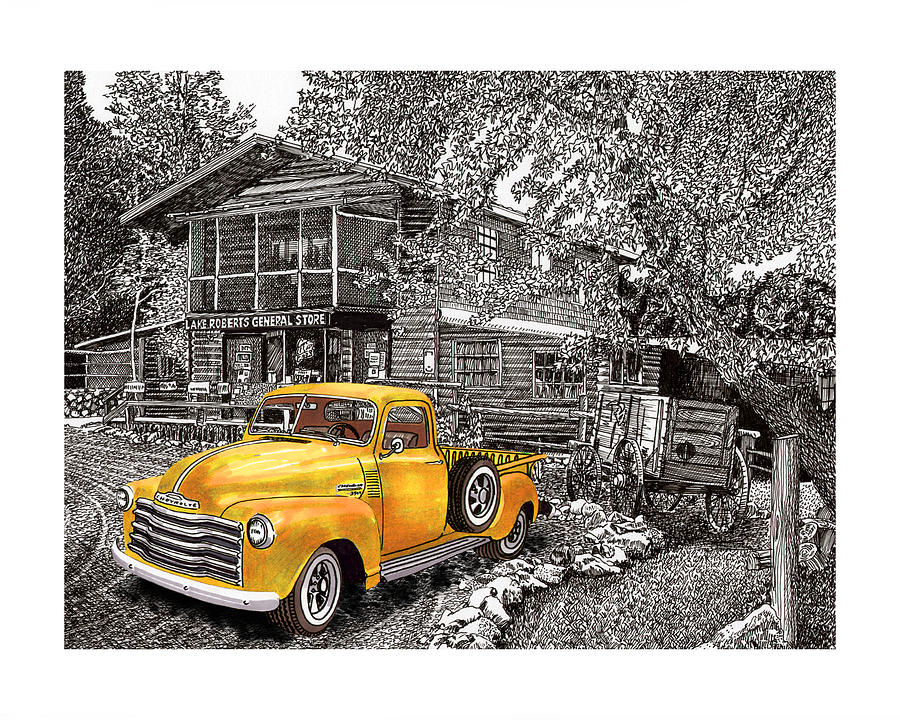 1955 Chevy Pick up Truck in Lake Robers N M  Painting by Jack Pumphrey