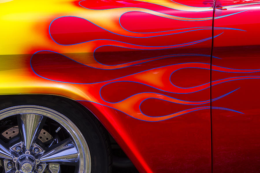 Car Photograph - 1955 Chevy Pickup With Flames by Garry Gay