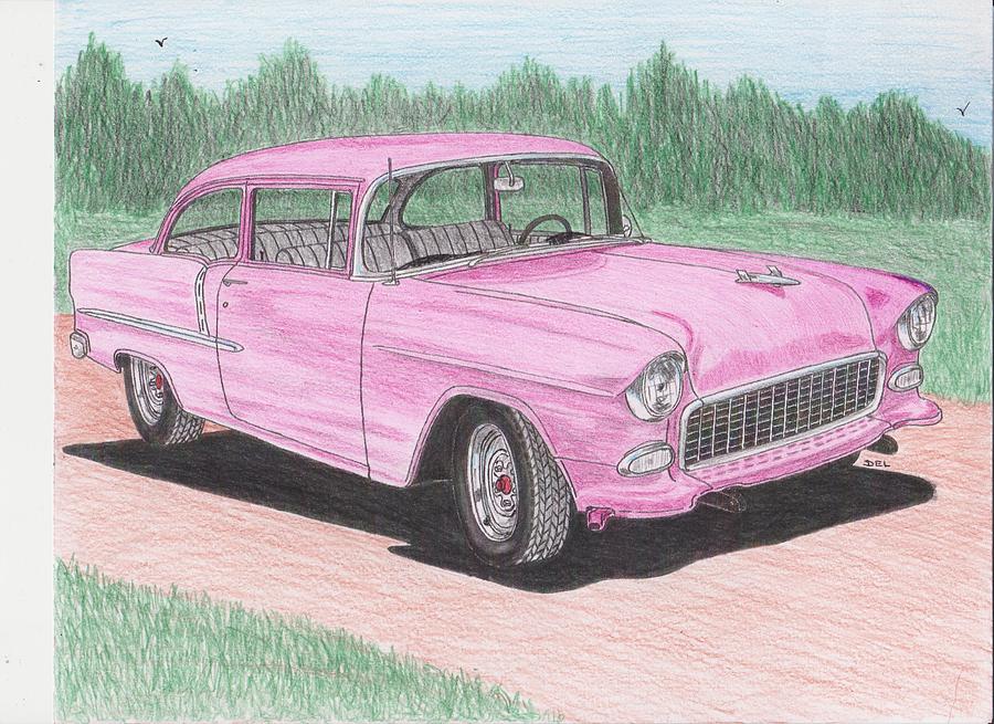 1955 Chevy Sedan Drawing by Darrell Leonard